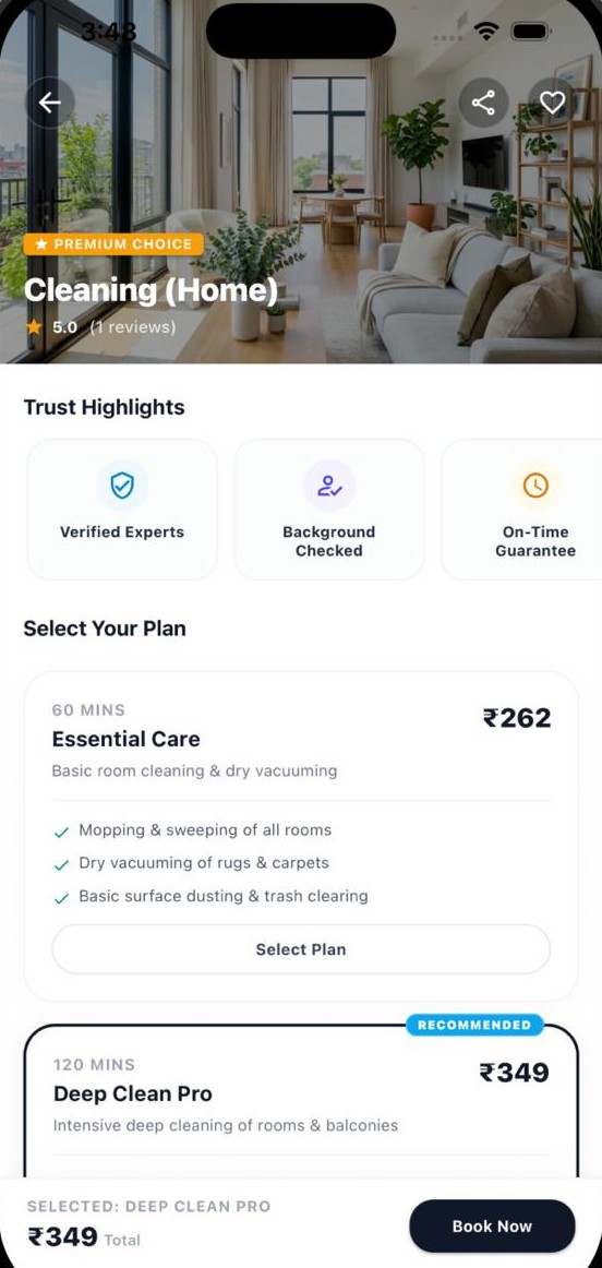 EazyKnock app — choose a cleaning plan